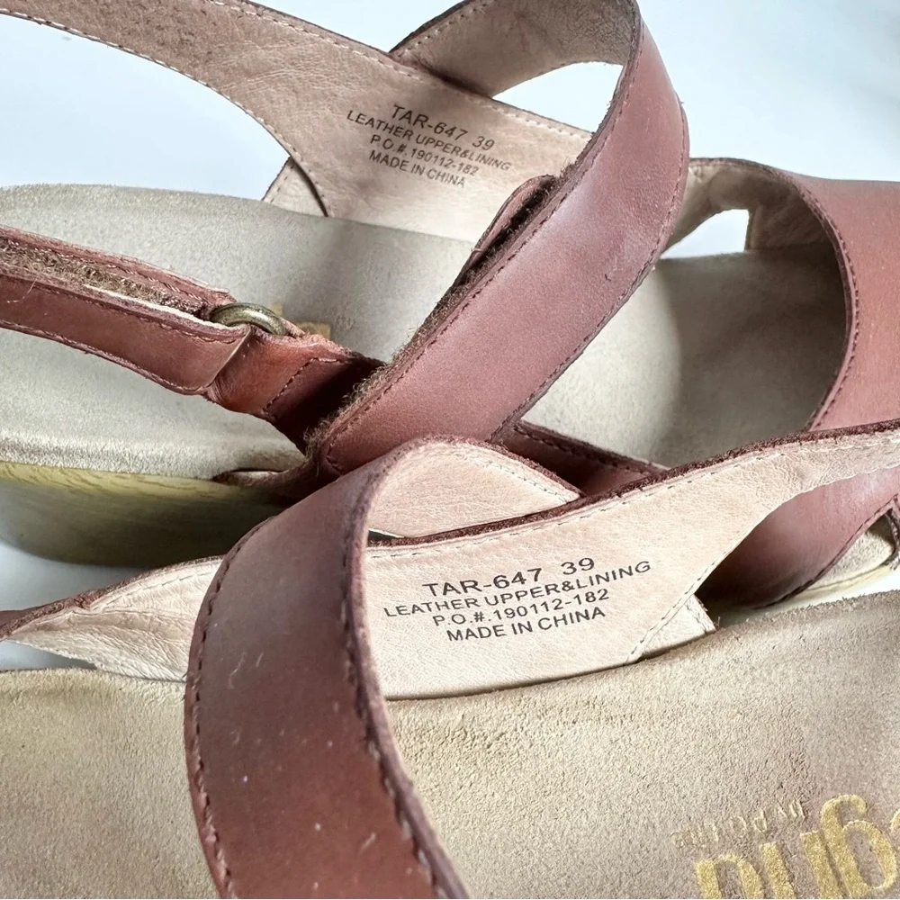 Alegria Tarah Cognac Leather Ankle Strap Wedge Shoes - Picture 12 of 16